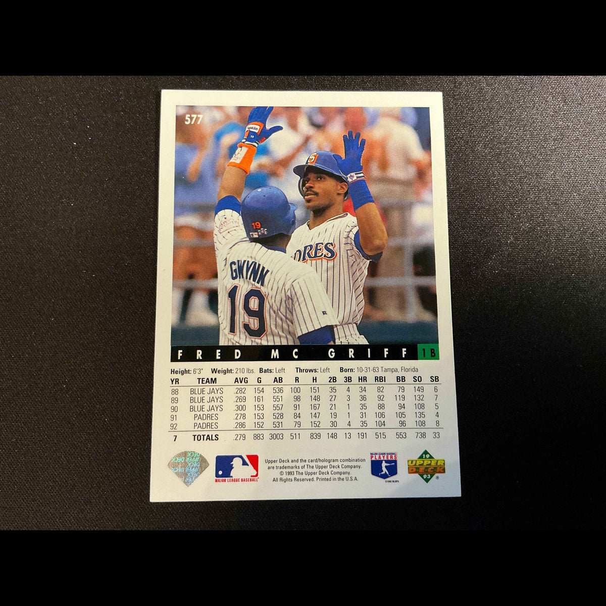 1993 Upper Deck #577 Fred McGriff Card - back