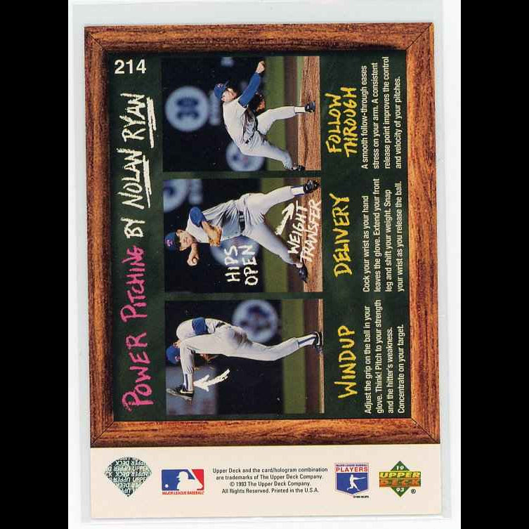 1993 Upper Deck Fun Pack #214 Nolan Ryan Texas Rangers Card - back