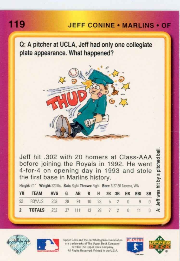 1993 Upper Deck Fun Pack #119 Jeff Conine Florida Marlins Card