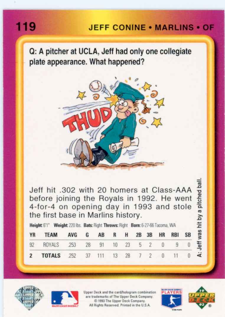 1993 Upper Deck Fun Pack #119 Jeff Conine Florida Marlins Card