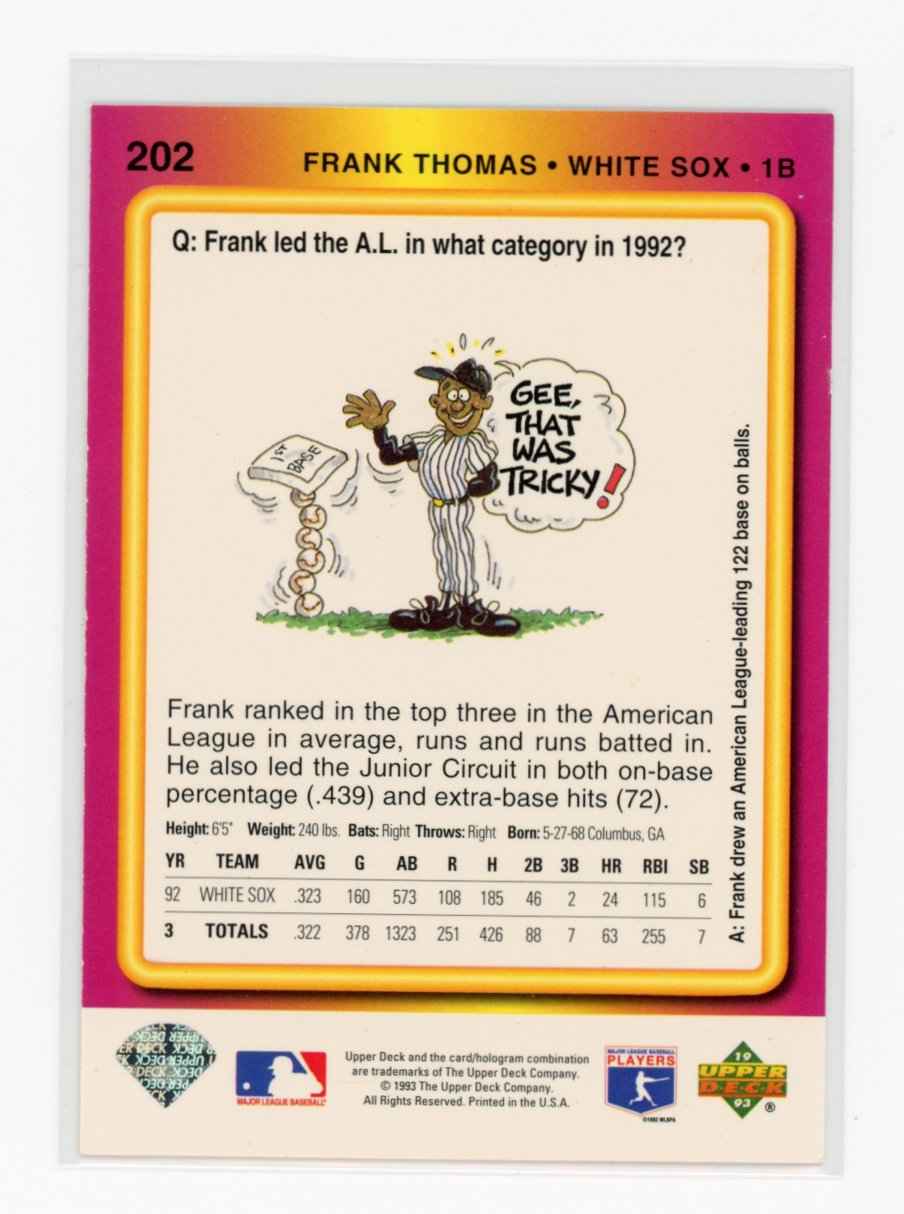 1993 Upper Deck Fun Pack #202 Frank Thomas Chicago White Sox Card