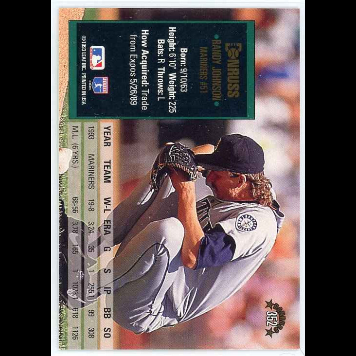 1994 Donruss #352 Randy Johnson Card - back