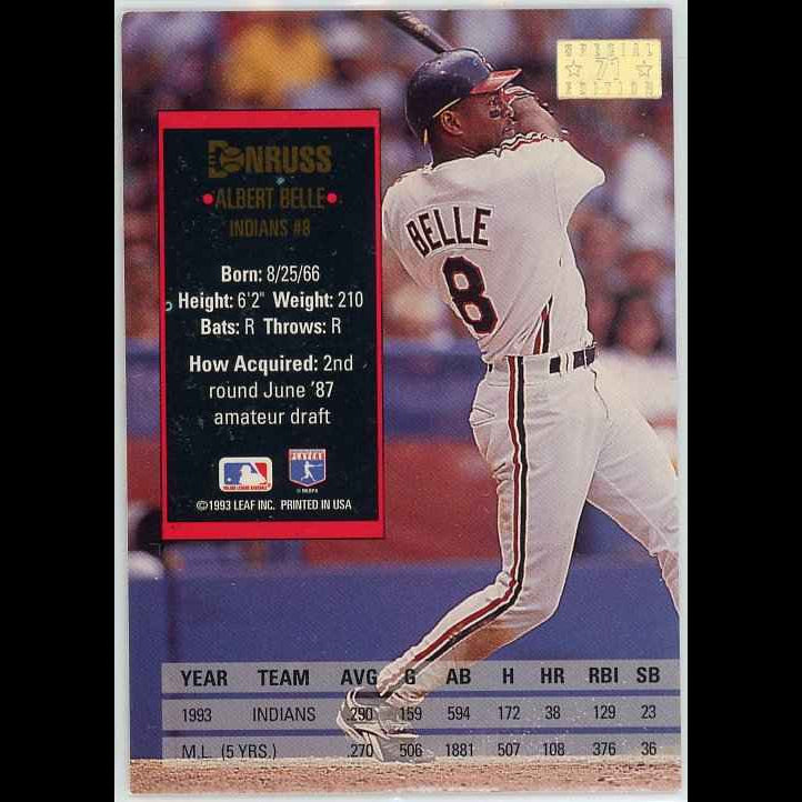 1994 Donruss #71 Albert Belle Special Edition Card - back