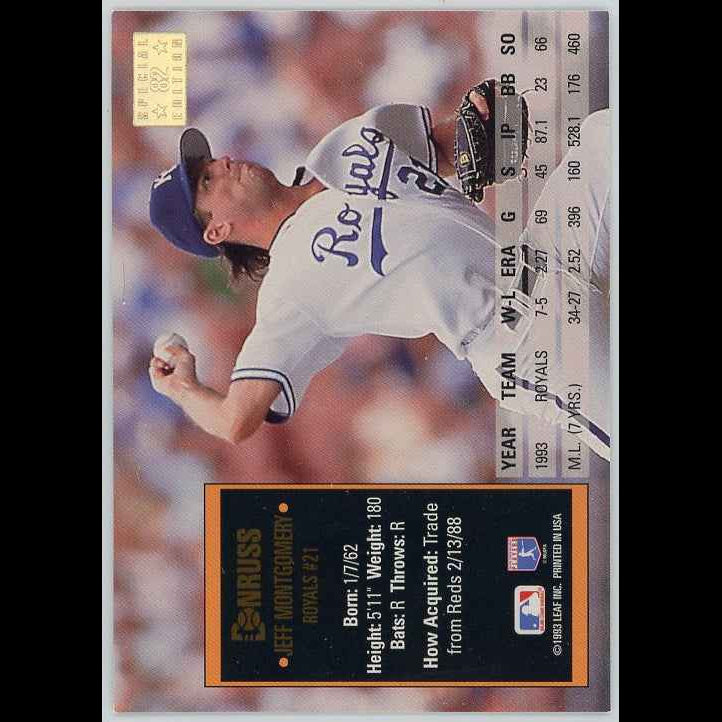 1994 Donruss #82 Jeff Montgomery Special Edition Card - back