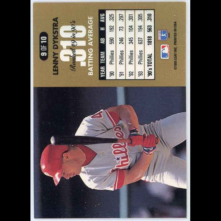 1994 Donruss Dominators #B9 Lenny Dykstra Card - back