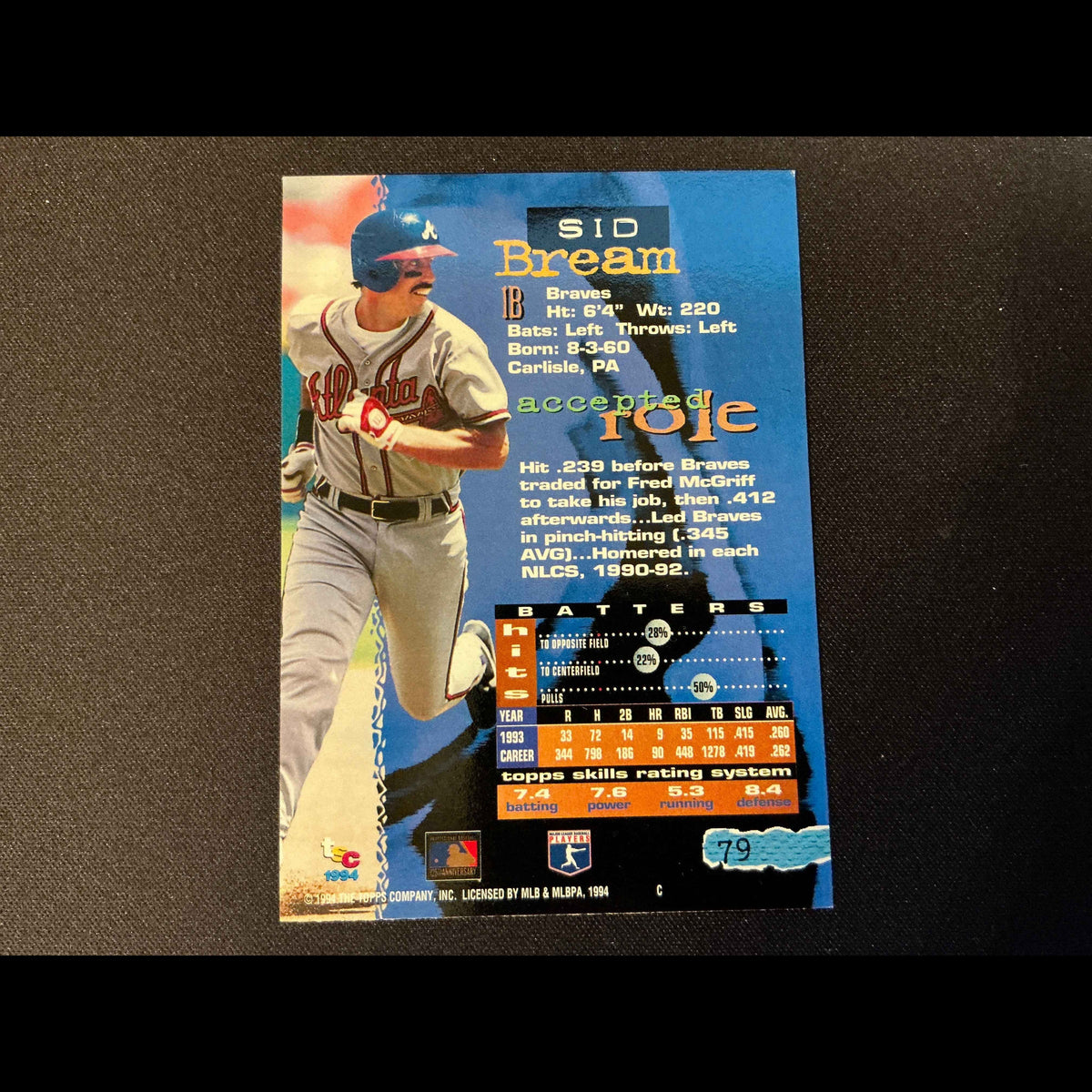 1994 Topps Stadium Club Golden Rainbow #79 Sid Bream Card - back