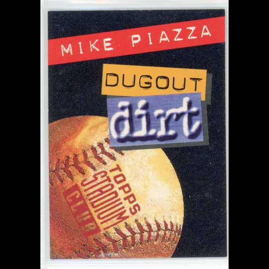 1994 Topps Stadium Club Mike Piazza #5 of 10 Dogout Dirt Info Card - front