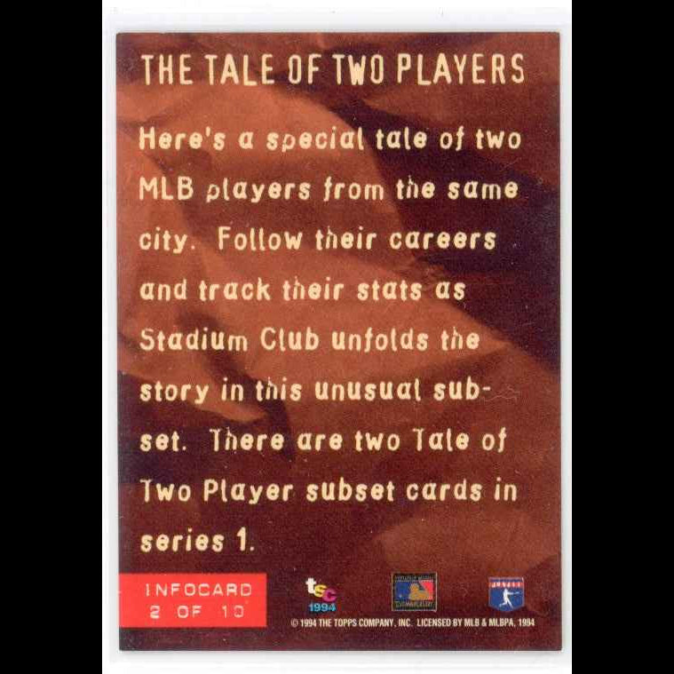 1994 Topps Stadium Club Tale of Two Players INFOCARD - front