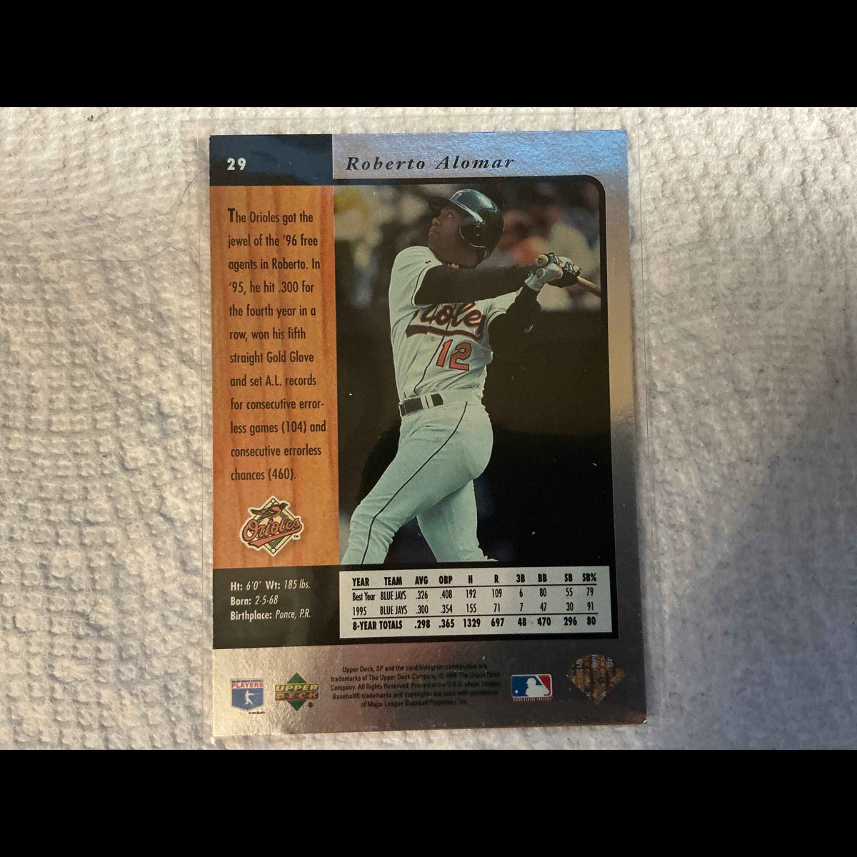 1996 Upper Deck SP #29 Roberto Alomar Card - back