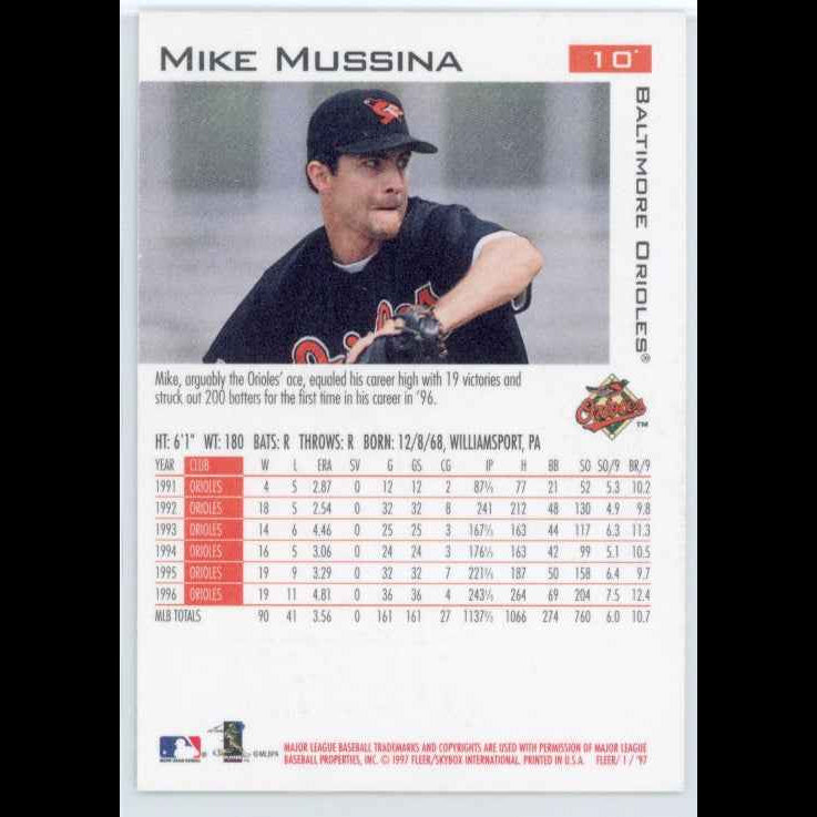 1997 Fleer #10 Mike Mussina Card - back