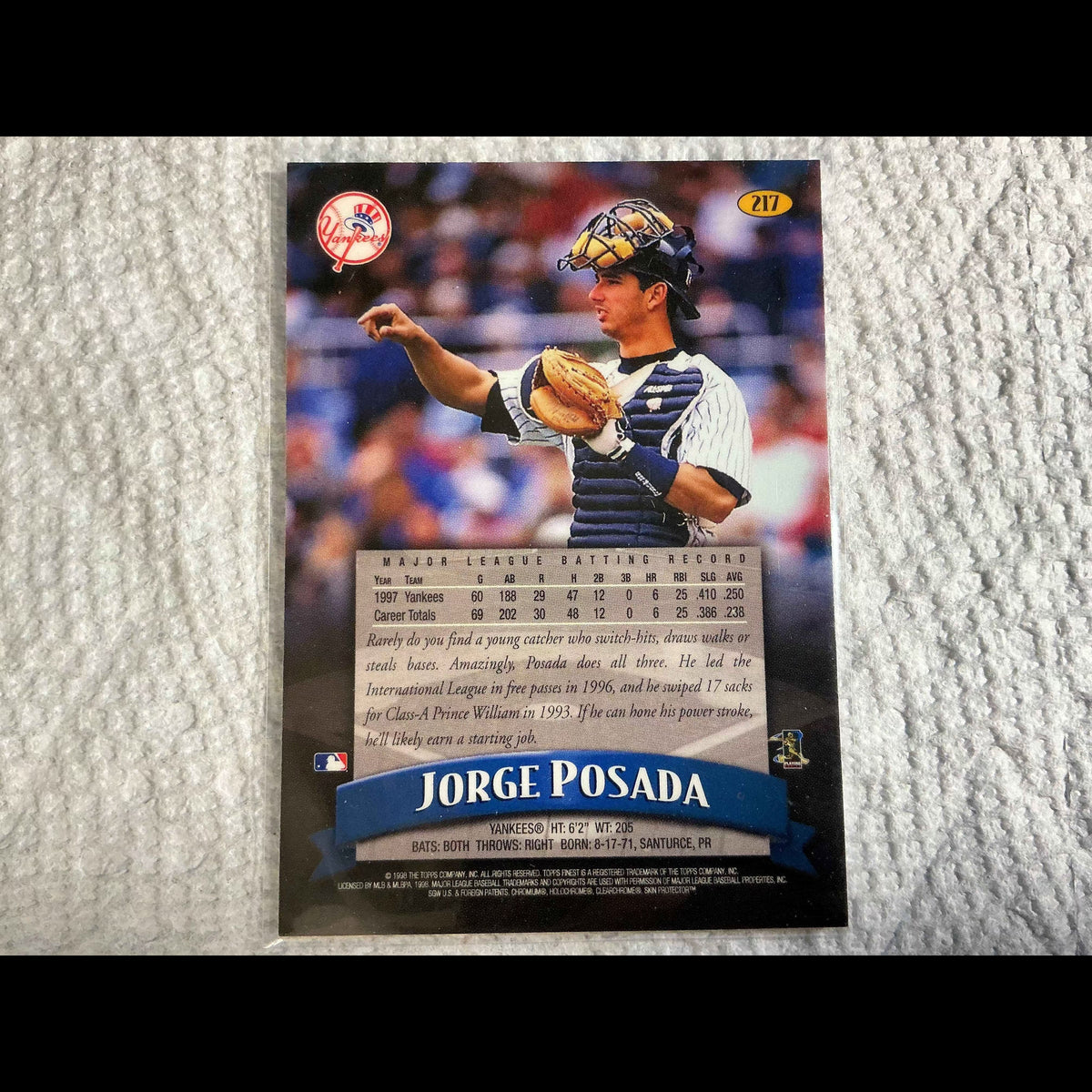 1998 Topps Finest Refractors #217 Jorge Posada Card - back