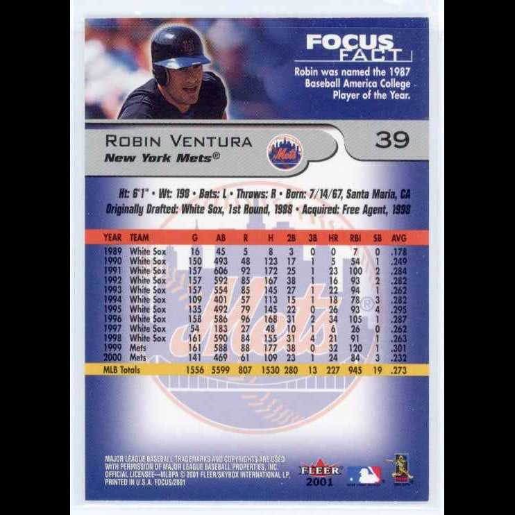 2001 Fleer Focus #39 Robin Ventura Card - back