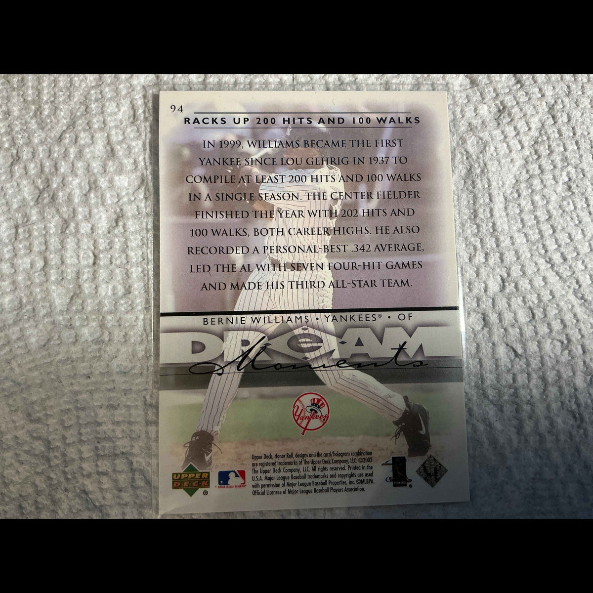2002 Upper Deck Honor Roll #94 Bernie Williams Card - back