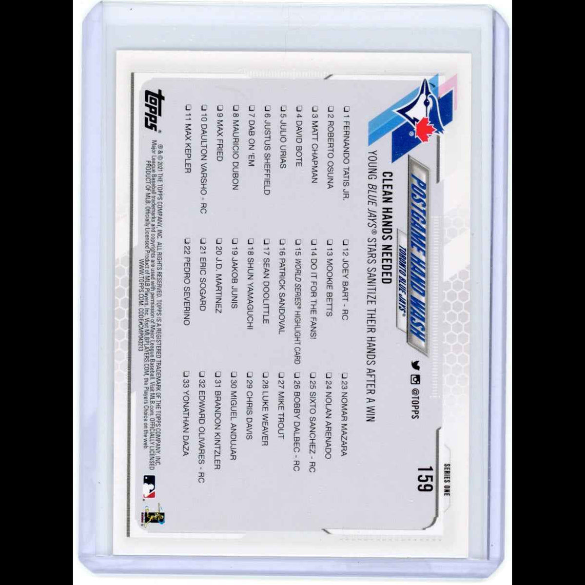 2021 Topps #159 Postgame Hand Wash/Danny Jansen/Vladimir Guerrero Jr Blue Jay Card - back