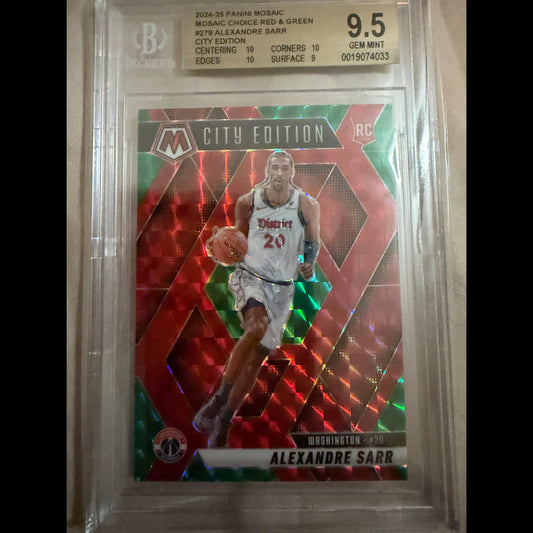 2024-25 Panini Mosaic #278 Alexandre Sarr Choice Red & Green City Edition BGS 9.5 Gem-Mint Washington Wizards Rookie (RC) Card - front