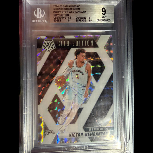 2024-25 Panini Mosaic #288 Victor Wembanyama 30/35 Mosaic Choice White City Edition San Antonio Spurs BGS 9 Mint Card - front
