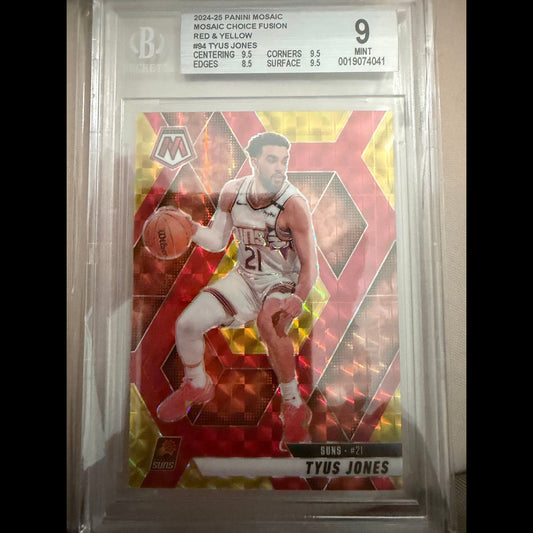 2024-25 Panini Mosaic #94 Tyus Jones Mosaic Choice Fusion Red and Yellow 48/75 BGS 9.0 Mint Phoenix Suns Card - front