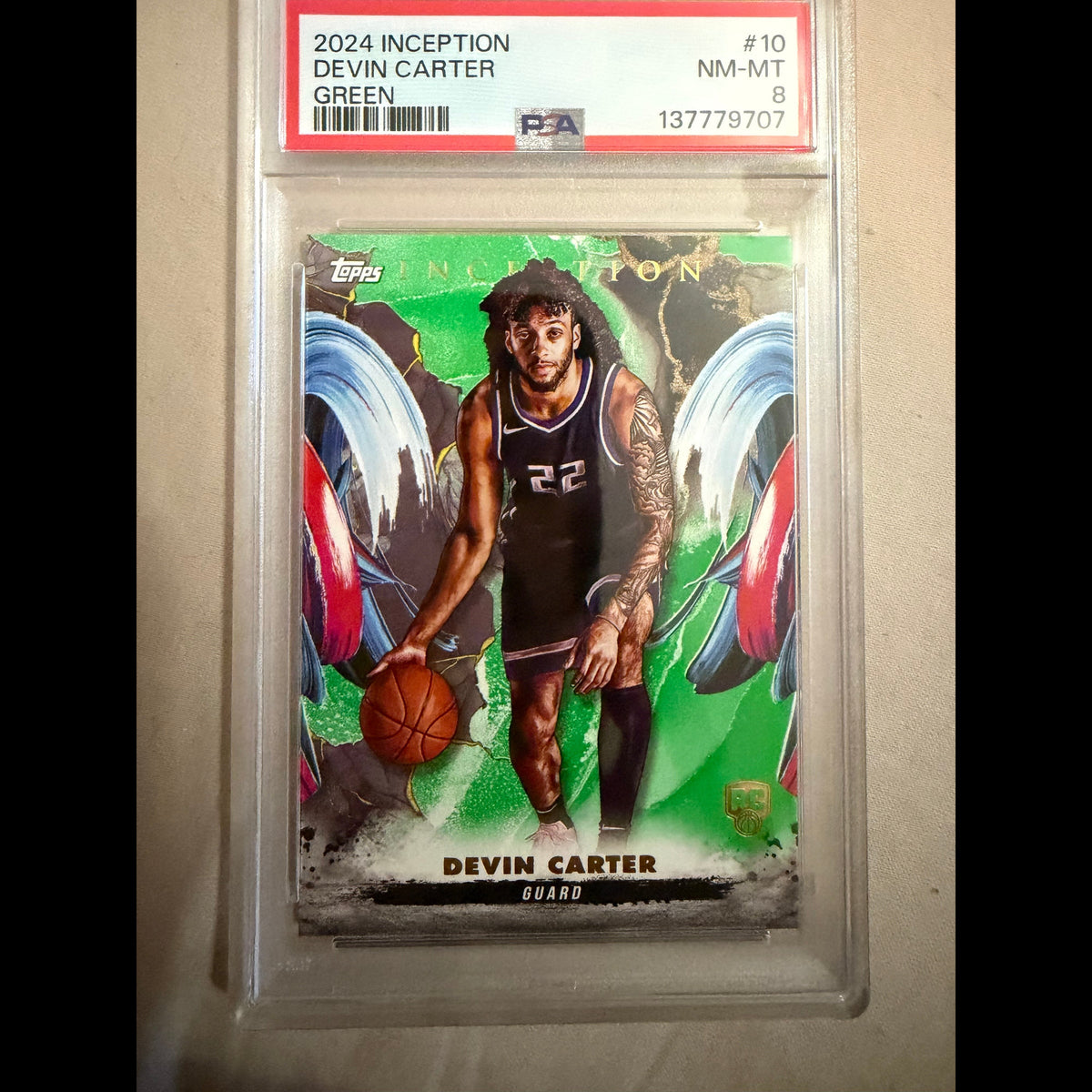 2024-25 Topps Inception #10 Devin Carter Green PSA 8 Sacremento Kings Rookie (RC) Card - front