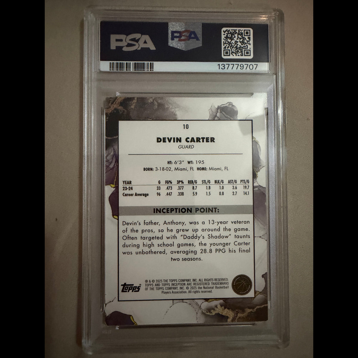 2024-25 Topps Inception #10 Devin Carter Green PSA 8 Sacremento Kings Rookie (RC) Card - back
