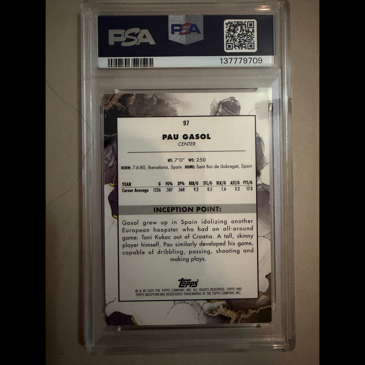 2024-25 Topps Inception #97 Paul Gasol PSA 8.0 NM-MT Los Angeles Lakers Card - back