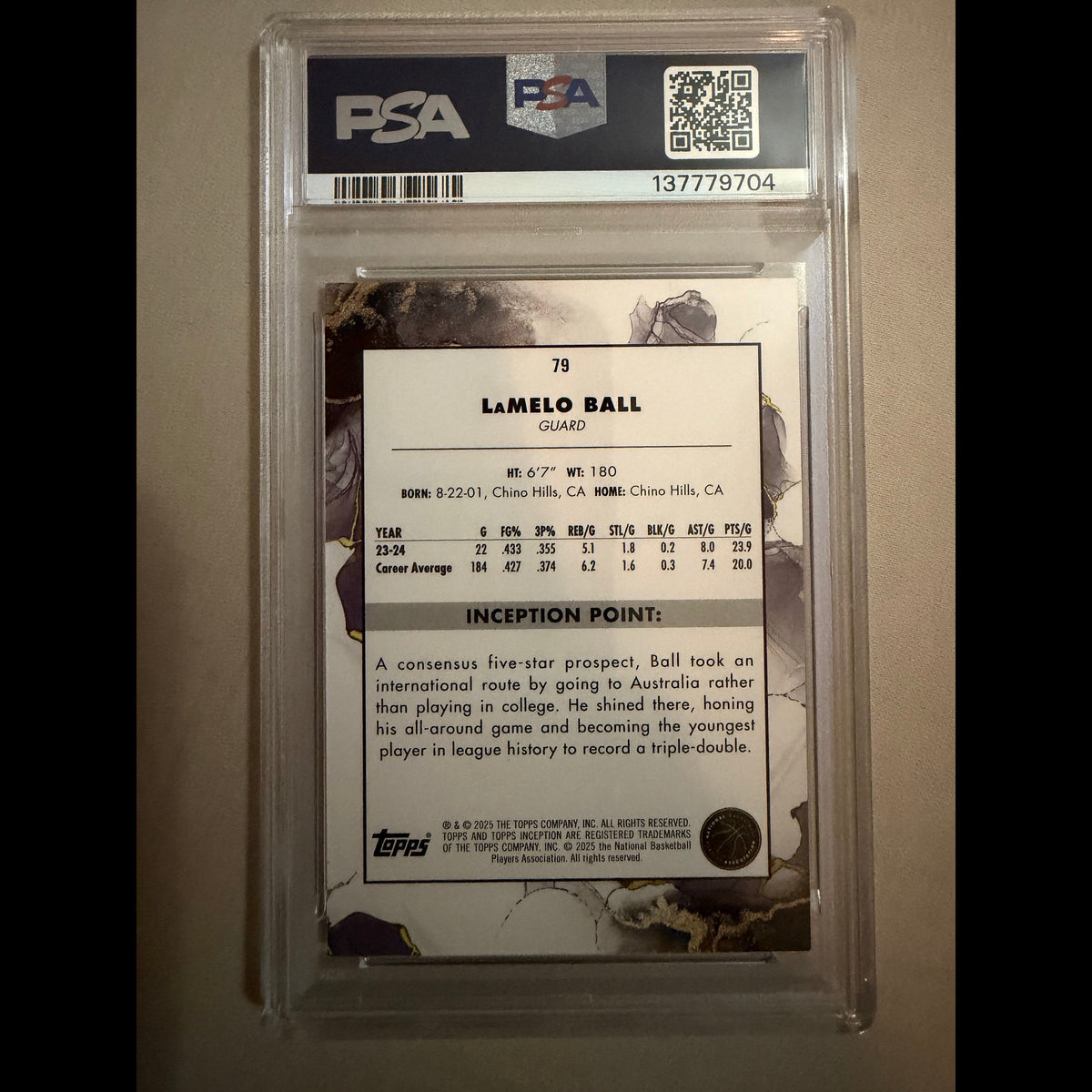 2024-25 Topps Inception #79 LaMelo Ball PSA 8.5 NM-MT+ Charlotte Hornets Card - back