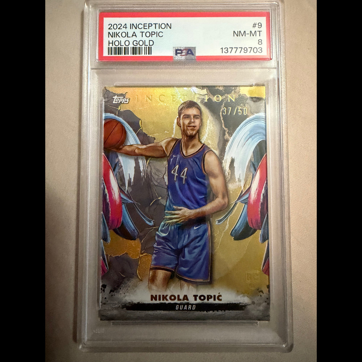 2024-25 Topps Inception #9 Nikola Topic Holo Gold 37/50 PSA 8 Oklahoma City Thunder Rookie (RC) Card - front