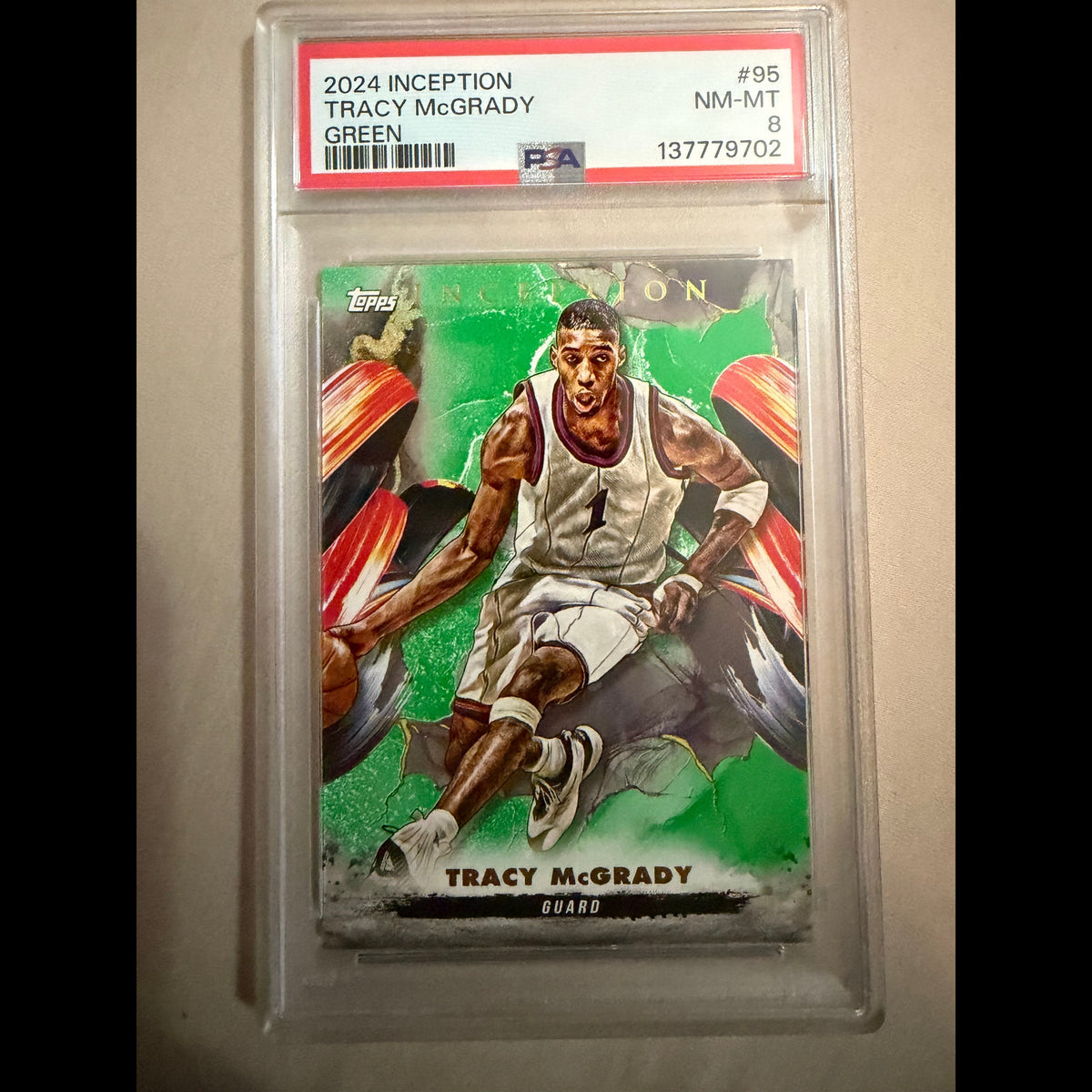 2024-25 Topps Inception #95 Tracy McGrady Green PSA 8.0 NM-MT Orlando Magic & Houston Rockets Card - front