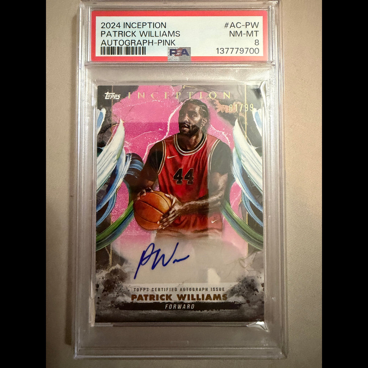 2024-25 Topps Inception #AC-PW Patrick Williams Pink Topps Certified Autograph PSA 8 Autographed (AU) Chicago Bulls Card - front