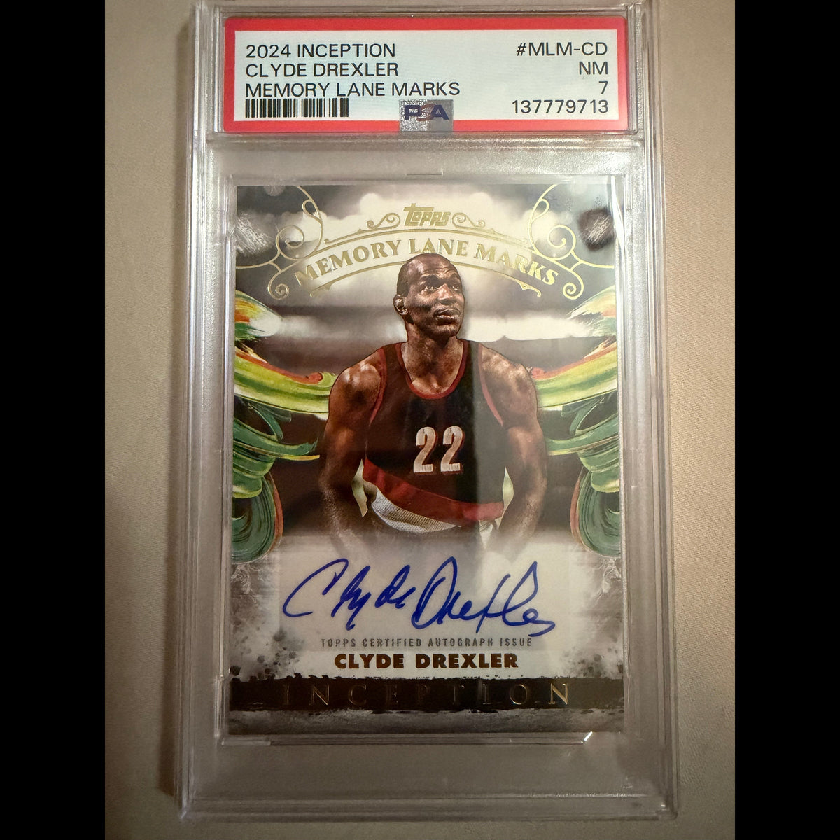 2024-25 Topps Inception #MLM-CD Clyde Drexler Memory Lanes Marks PSA 7 Autographed (AU) Portland Trail Blazers Card - front