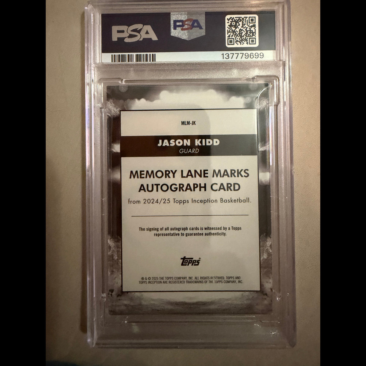 2024-25 Topps Inception #MLMJK Jason Kidd 55/99 Memory Lane Marks Pink PSA 7 Dallas Mavericks Card - back
