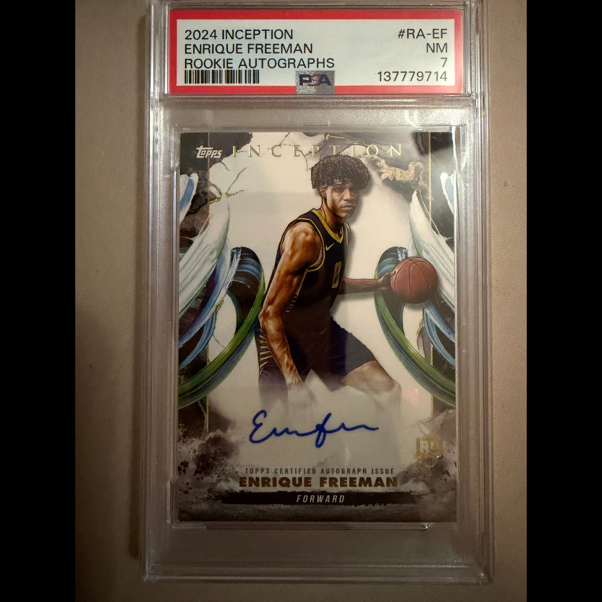 2024-25 Topps Inception #RA-EF Enrique Freeman Rookie Autographs PSA 7 Autographed (AU) Minnesota Timberwolves Rookie (RC) Card - front