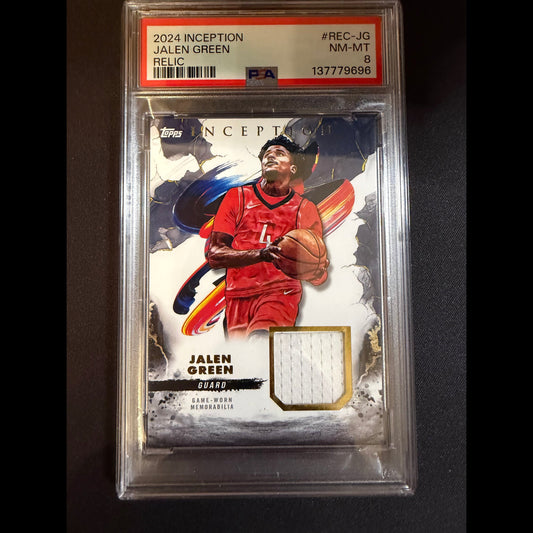 2024-25 Topps Inception #REC-JG Jalen Green PSA 8 Cert #137779696 Relic Near Mint Mint Houston Rockets Card - front