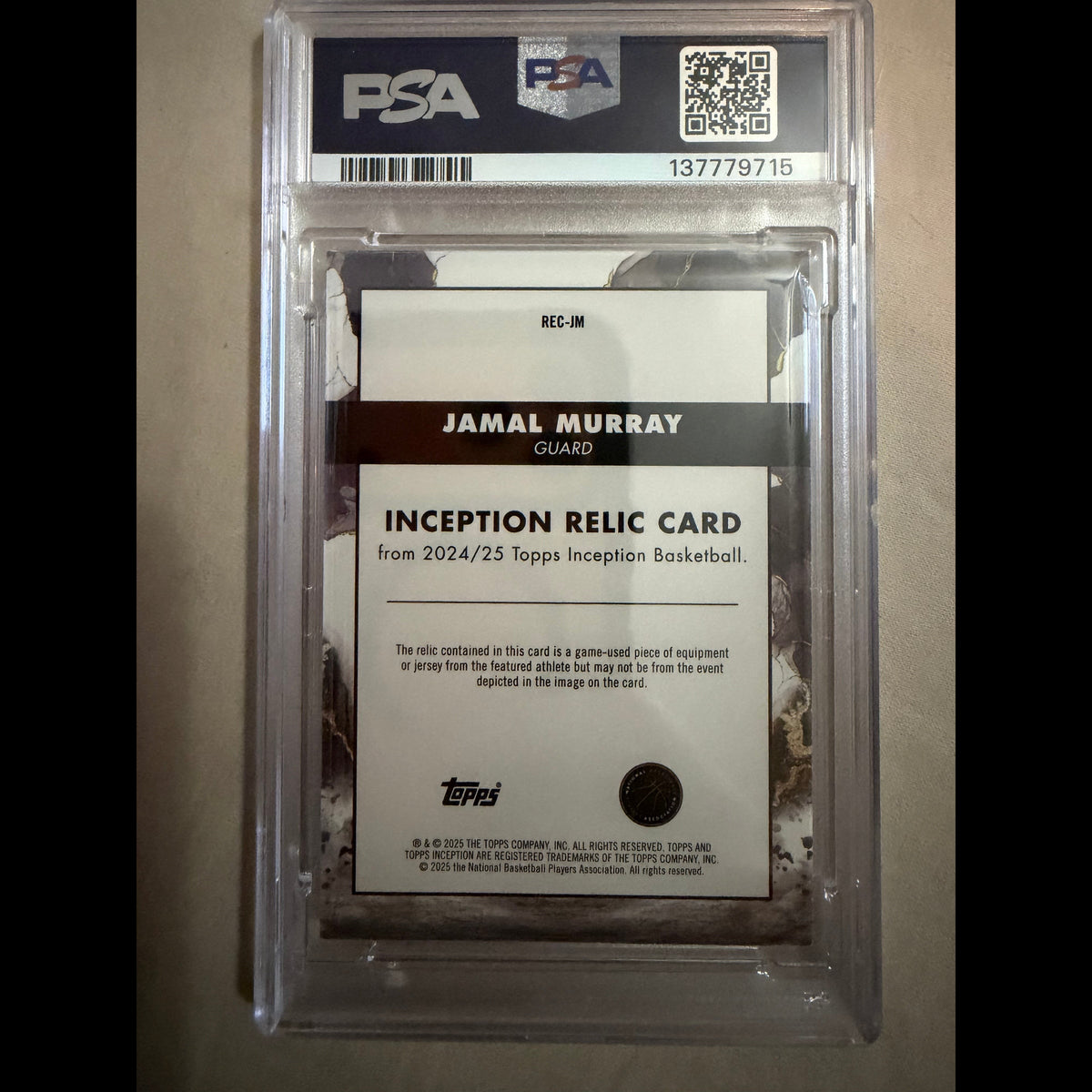 2024-25 Topps Inception #REC-JM Jamal Murray PSA 8 Relic Denver Nuggets Card - back