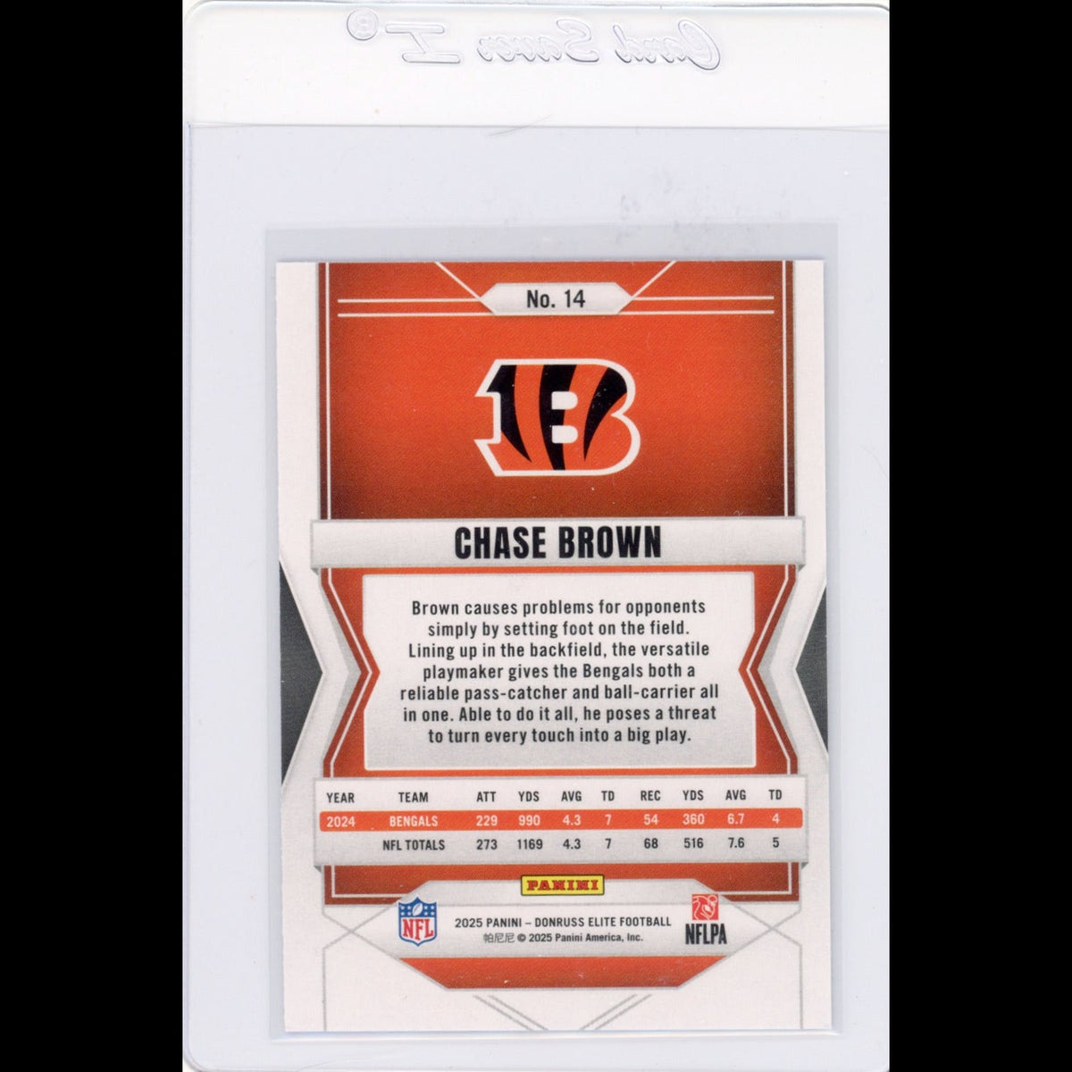 2025 Elite #14 Chase Brown Cincinnati Bengals Card - back