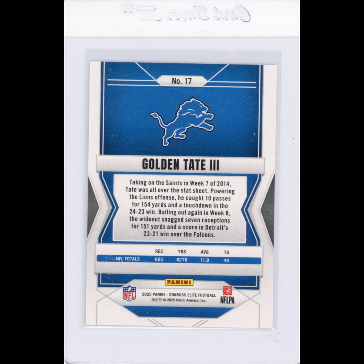 2025 Elite #17 Golden Tate III Detroit Lions Card - back