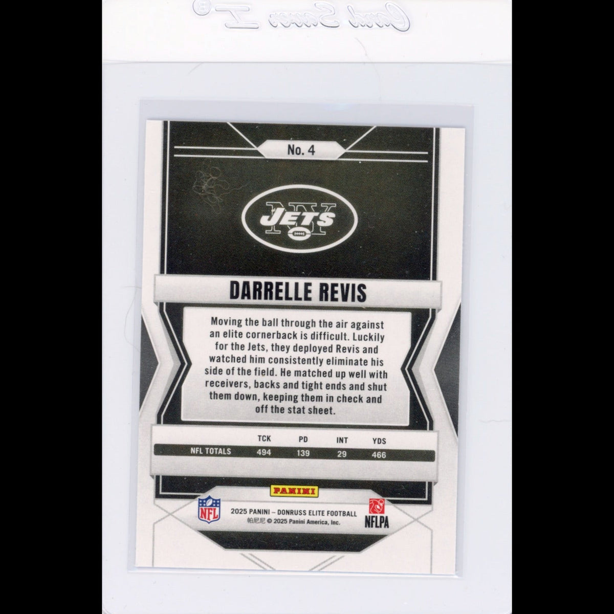 2025 Elite #4 Darrelle Revis New York Jets Card - back
