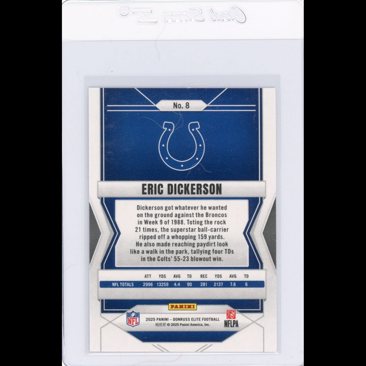 2025 Elite #8 Eric Dickerson Indianapolis Colts Card - back
