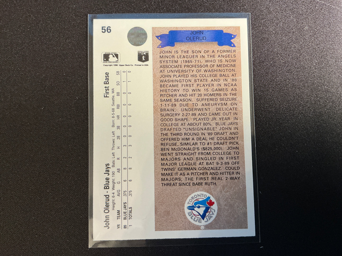 Tarjeta RC de John Olerud, Upper Deck n.° 56, 1990