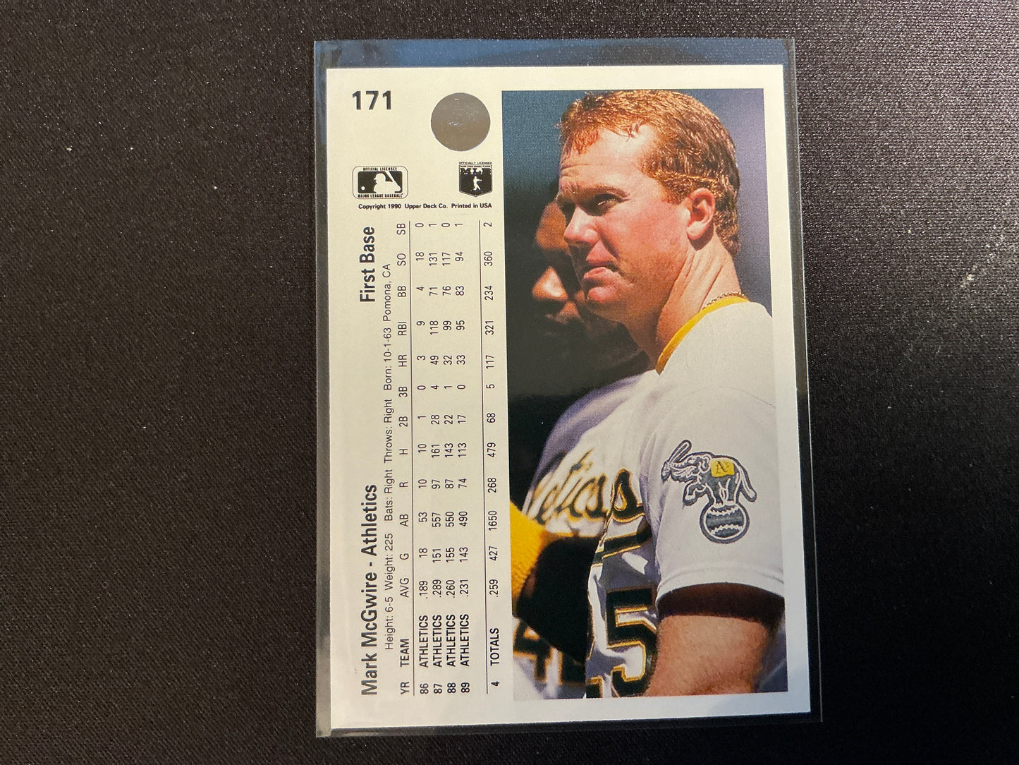Tarjeta de Mark McGwire Upper Deck n.° 171 de 1990