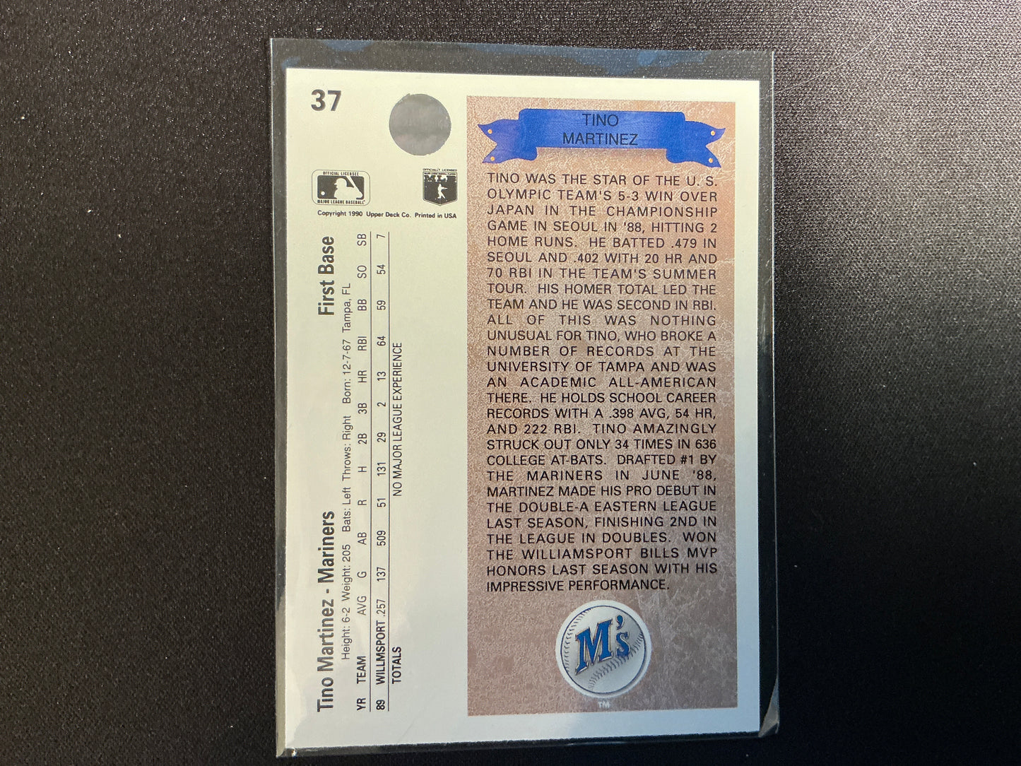 Tarjeta RC de Tino Martínez n.° 37 de Upper Deck de 1990