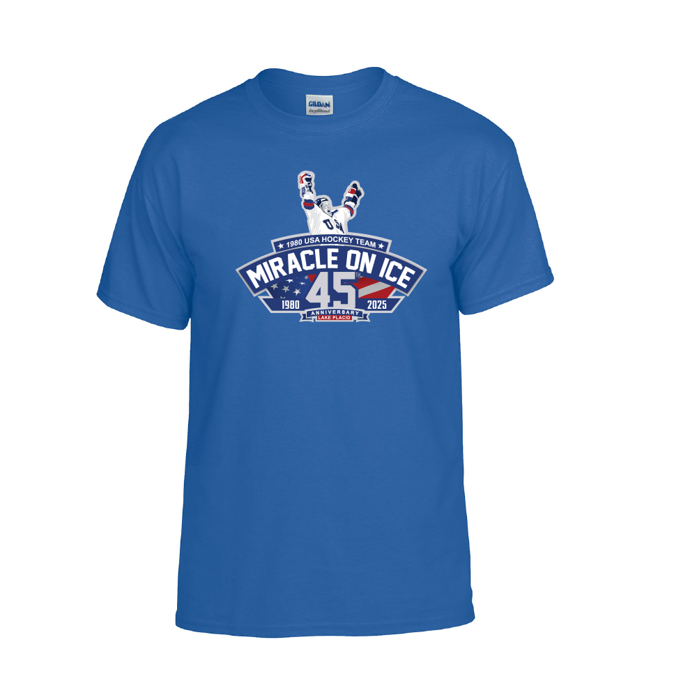 1980 Miracle on Ice 45th Anniversary (1980-2025) Tee - Blue - Scharf Enterprises, LLC