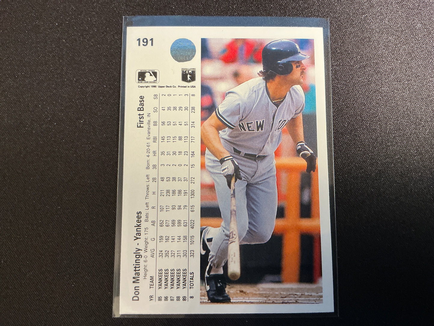 Tarjeta de Don Mattingly de Upper Deck n.° 191 de 1990