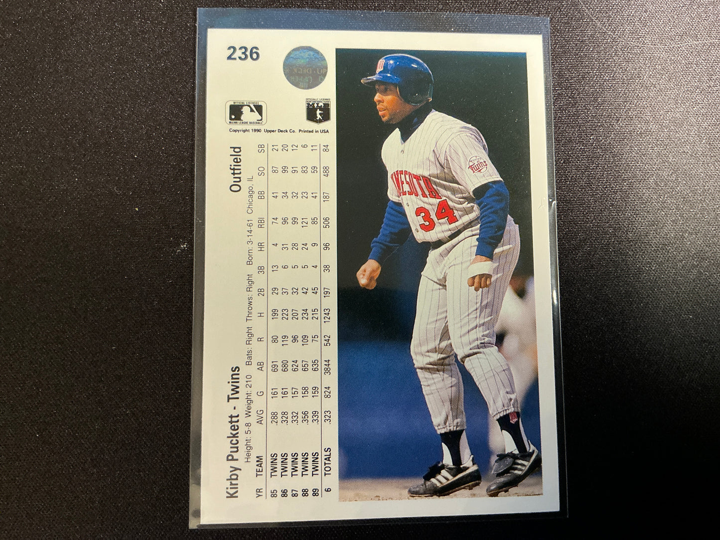 Tarjeta Kirby Puckett n.° 236 de Upper Deck de 1990