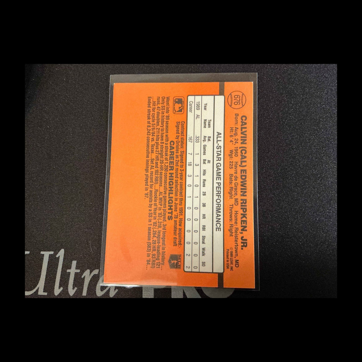 1990 Donruss #676 Cal Ripken All Star Card - back