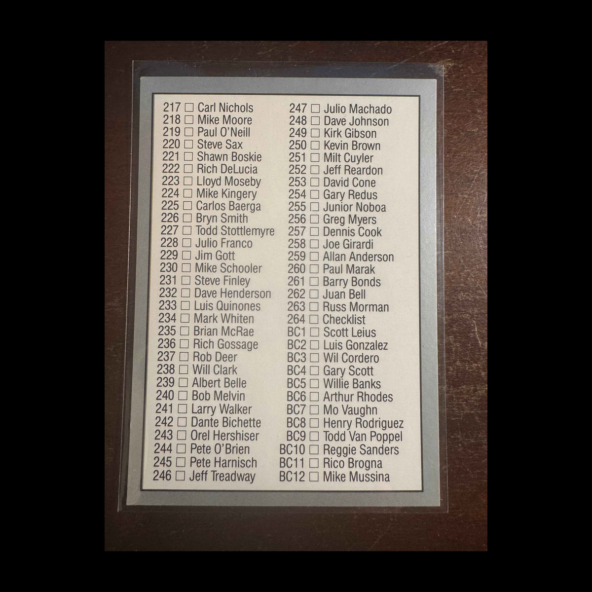 1991 Leaf #264 George Brett Checklist Card - back