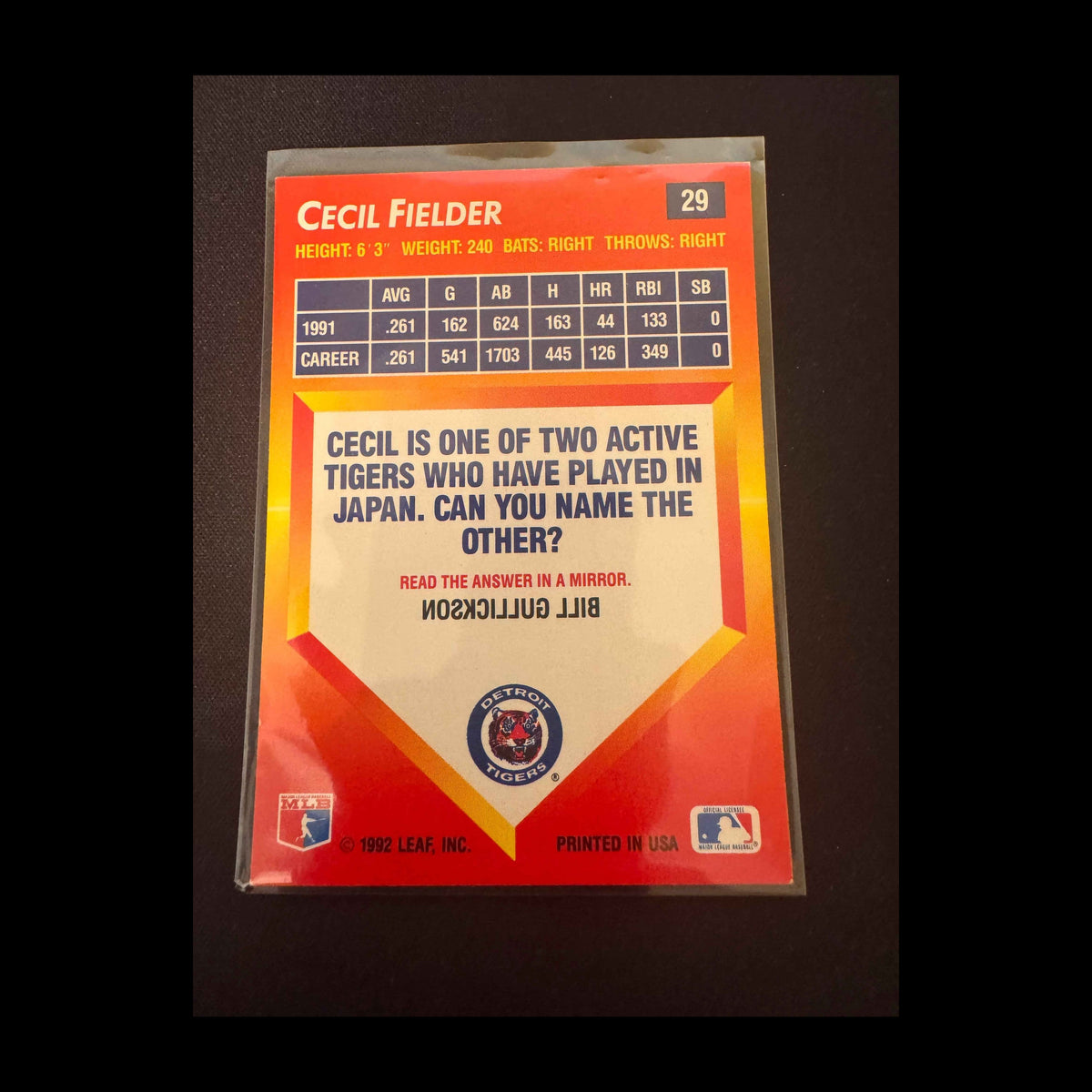 1992 Donruss Triple Play #29 Cecil Fielder Card - view 4