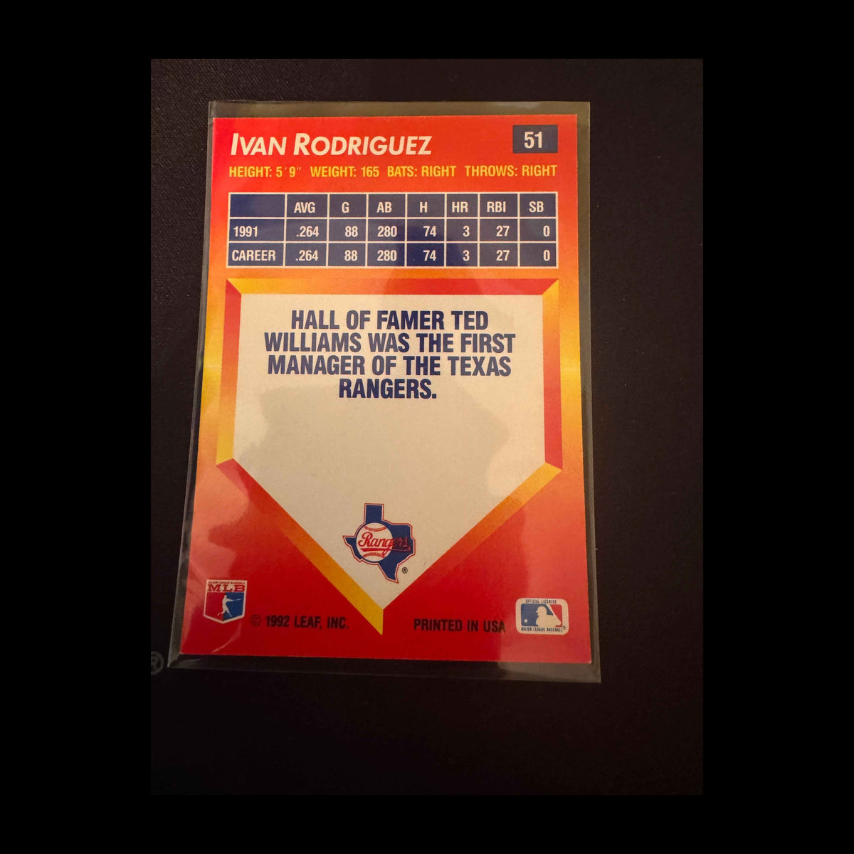 1992 Donruss Triple Play #51 Ivan Rodriguez Card - back
