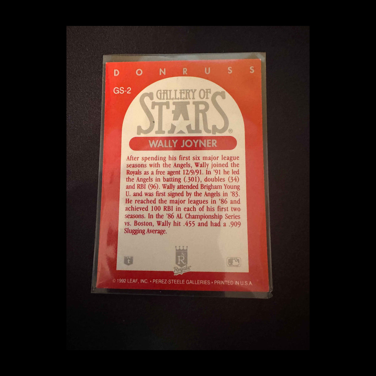1992 Donruss Triple Play Gallery of Stars #GS-2 Wally Joyner - back