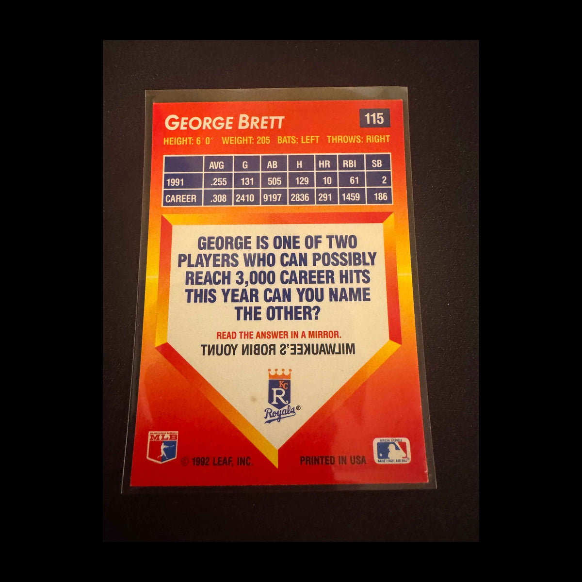 1992 Donruss Triple Play #115 George Brett Card - back