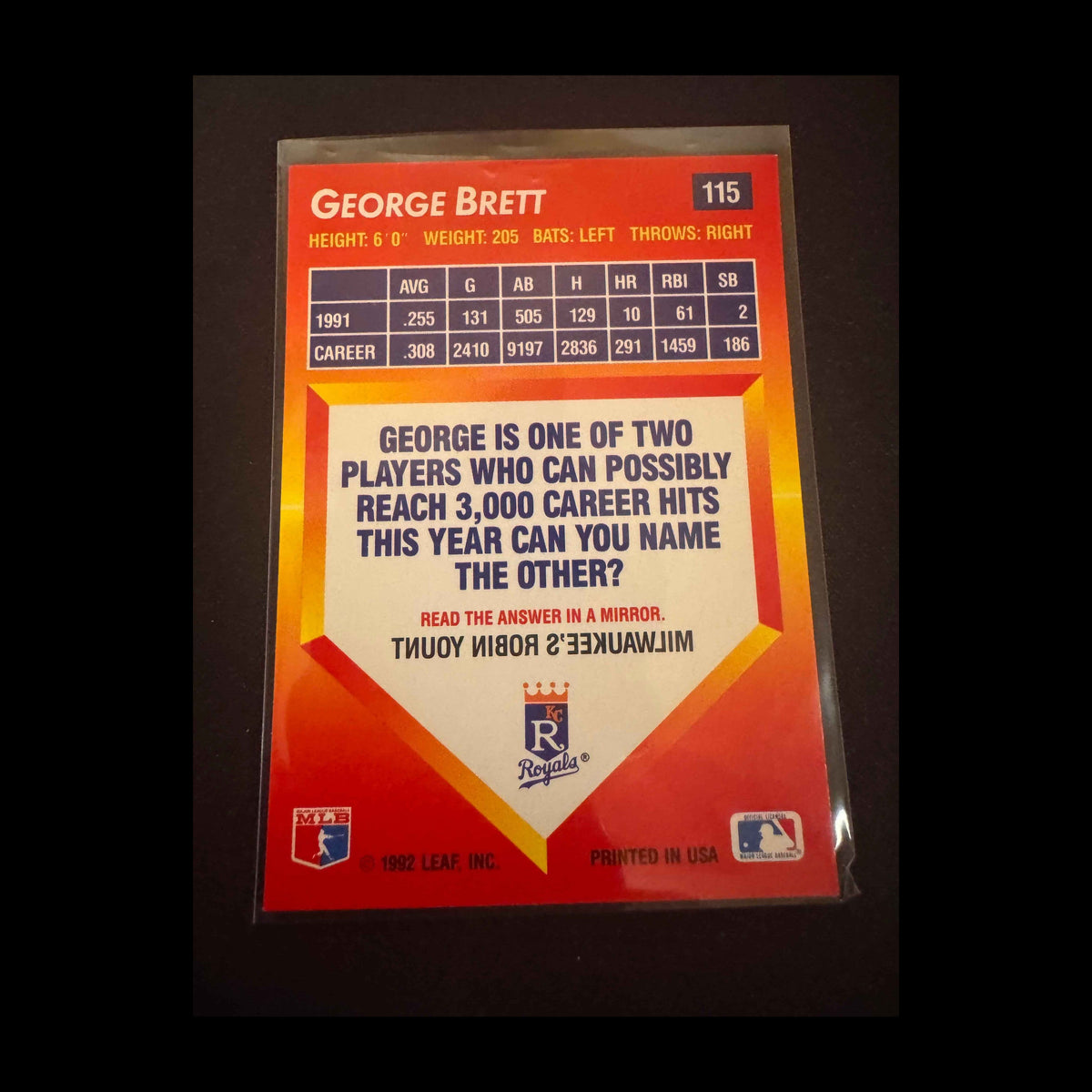 1992 Donruss Triple Play #115 George Brett Card - view 4